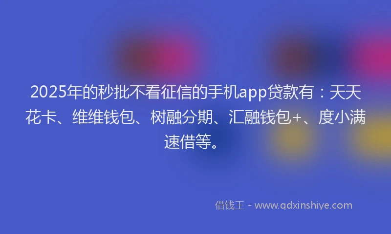 2025年的秒批不看征信的手机app贷款有：天天花卡、维维钱包、树融分期、汇融钱包+、度小满速借等。