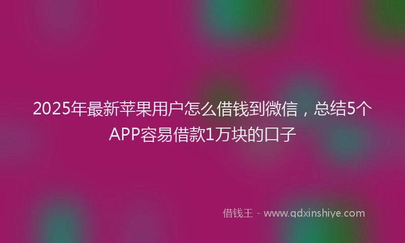 2025年最新苹果用户怎么借钱到微信，总结5个APP容易借款1万块的口子