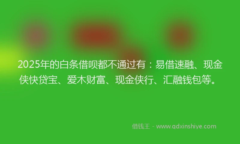 2025年的白条借呗都不通过有：易借速融、现金侠快贷宝、爱木财富、现金侠行、汇融钱包等。