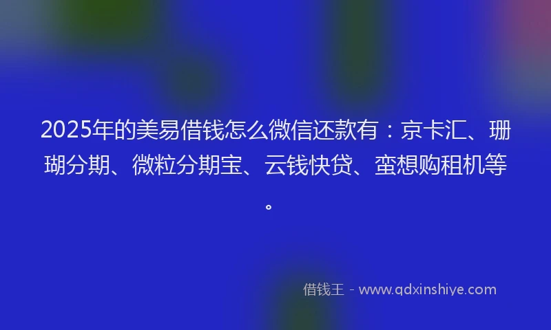 2025年的美易借钱怎么微信还款有：京卡汇、珊瑚分期、微粒分期宝、云钱快贷、蛮想购租机等。