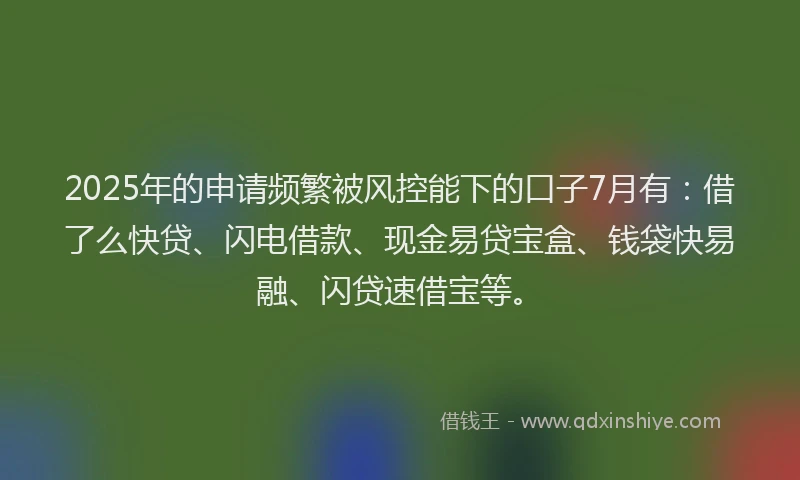 2025年的申请频繁被风控能下的口子7月有：借了么快贷、闪电借款、现金易贷宝盒、钱袋快易融、闪贷速借宝等。