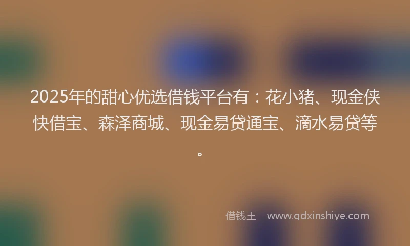 2025年的甜心优选借钱平台有：花小猪、现金侠快借宝、森泽商城、现金易贷通宝、滴水易贷等。