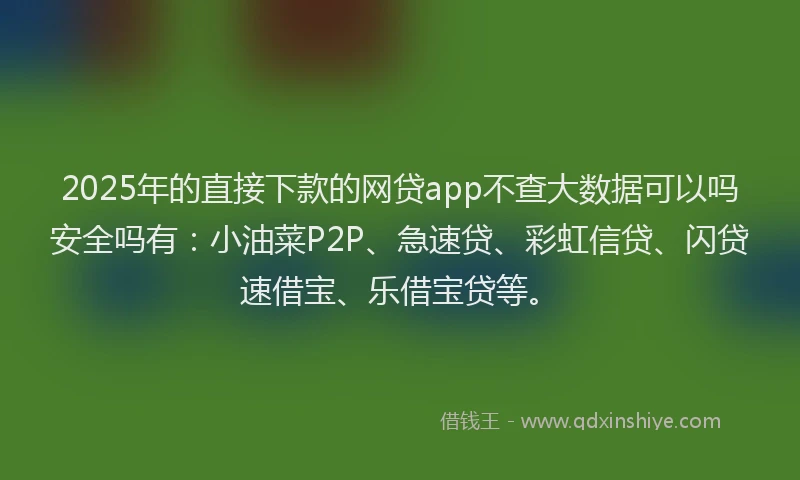 2025年的直接下款的网贷app不查大数据可以吗安全吗有：小油菜P2P、急速贷、彩虹信贷、闪贷速借宝、乐借宝贷等。