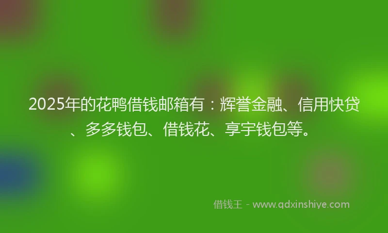 2025年的花鸭借钱邮箱有：辉誉金融、信用快贷、多多钱包、借钱花、享宇钱包等。