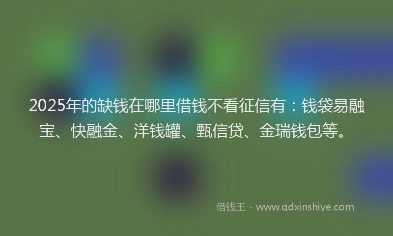 2025年的缺钱在哪里借钱不看征信有：钱袋易融宝、快融金、洋钱罐、甄信贷、金瑞钱包等。