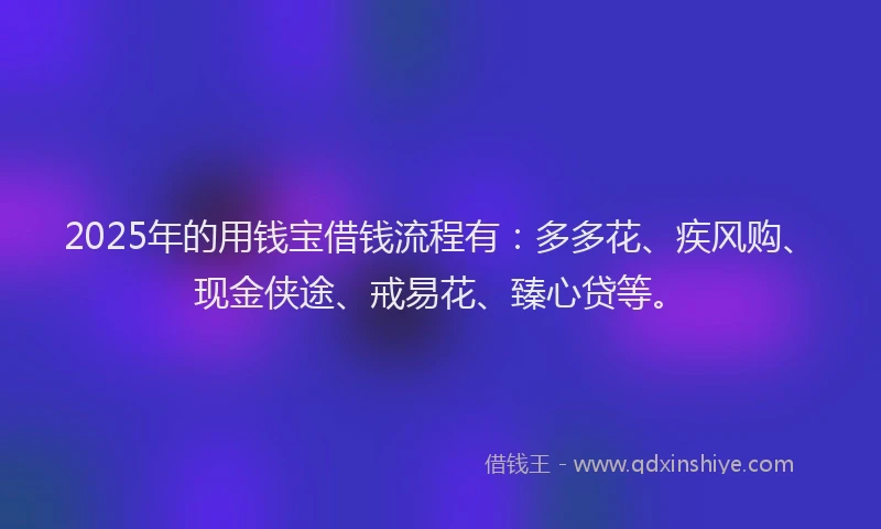 2025年的用钱宝借钱流程有：多多花、疾风购、现金侠途、戒易花、臻心贷等。