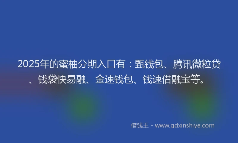 2025年的蜜柚分期入口有：甄钱包、腾讯微粒贷、钱袋快易融、金速钱包、钱速借融宝等。