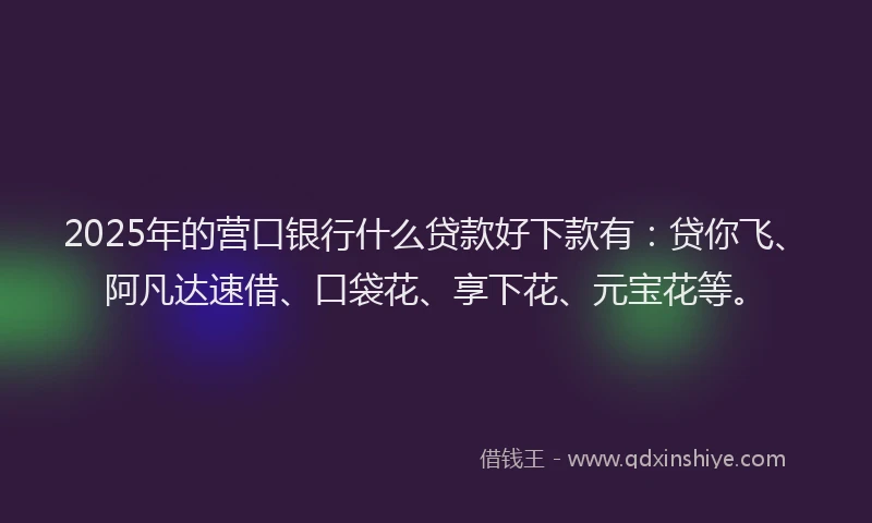 2025年的营口银行什么贷款好下款有：贷你飞、阿凡达速借、口袋花、享下花、元宝花等。