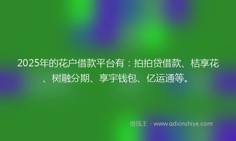 2025年的花户借款平台有：拍拍贷借款、桔享花、树融分期、享宇钱包、亿运通等。