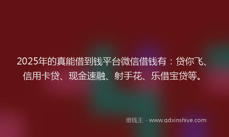 2025年的真能借到钱平台微信借钱有：贷你飞、信用卡贷、现金速融、射手花、乐借宝贷等。