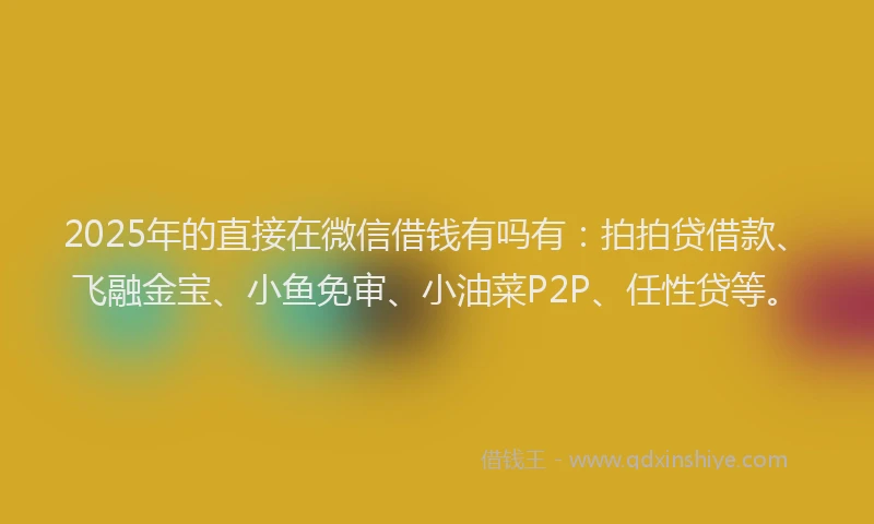 2025年的直接在微信借钱有吗有：拍拍贷借款、飞融金宝、小鱼免审、小油菜P2P、任性贷等。