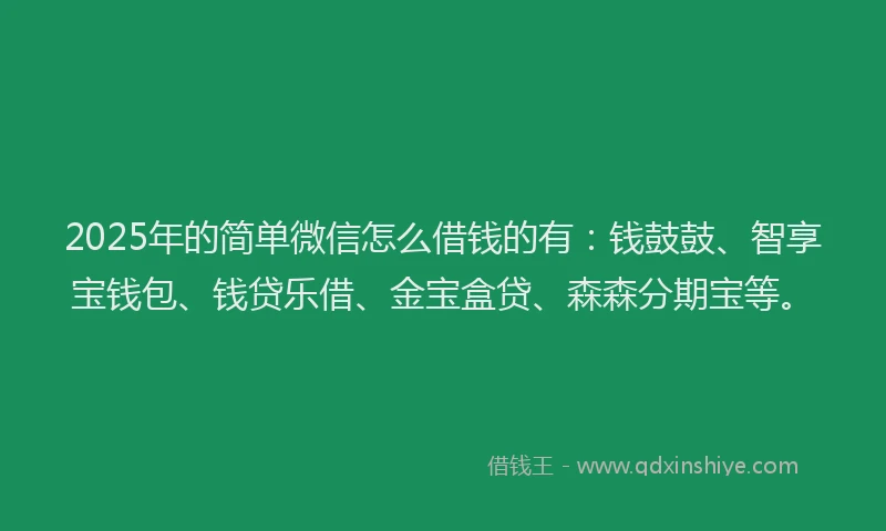 2025年的简单微信怎么借钱的有：钱鼓鼓、智享宝钱包、钱贷乐借、金宝盒贷、森森分期宝等。