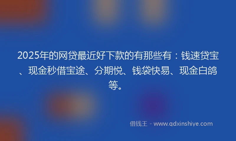 2025年的网贷最近好下款的有那些有：钱速贷宝、现金秒借宝途、分期悦、钱袋快易、现金白鸽等。