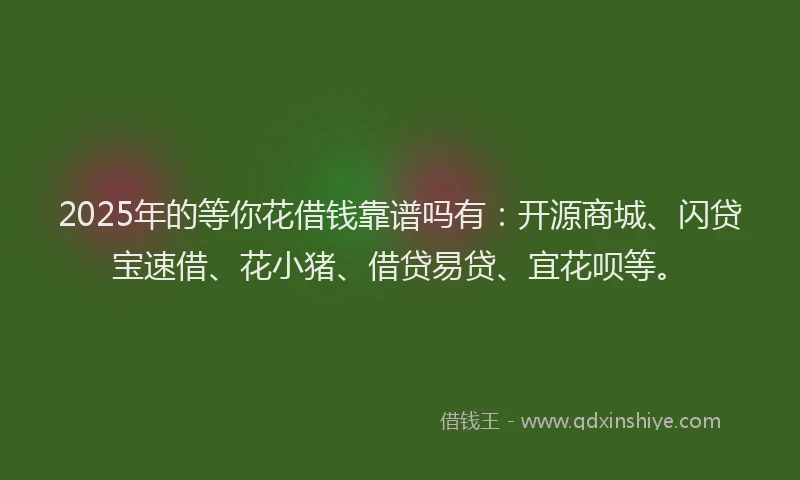 2025年的等你花借钱靠谱吗有：开源商城、闪贷宝速借、花小猪、借贷易贷、宜花呗等。