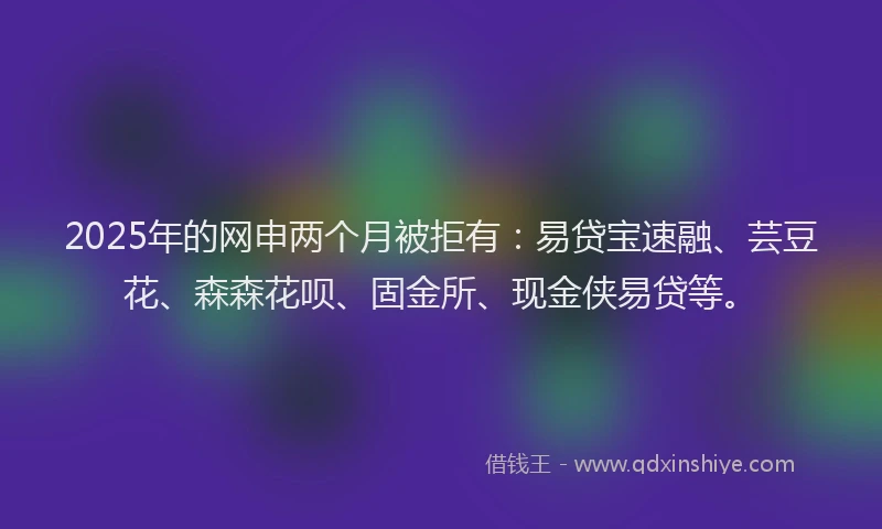 2025年的网申两个月被拒有：易贷宝速融、芸豆花、森森花呗、固金所、现金侠易贷等。