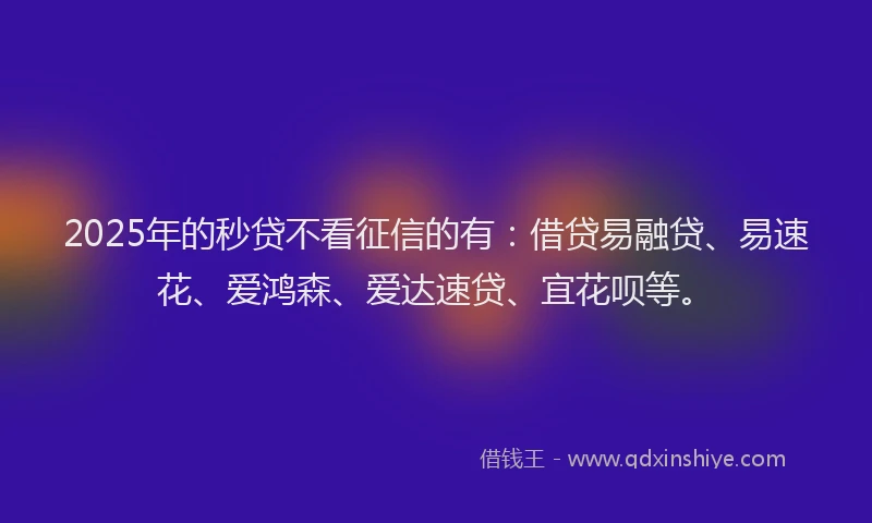 2025年的秒贷不看征信的有：借贷易融贷、易速花、爱鸿森、爱达速贷、宜花呗等。