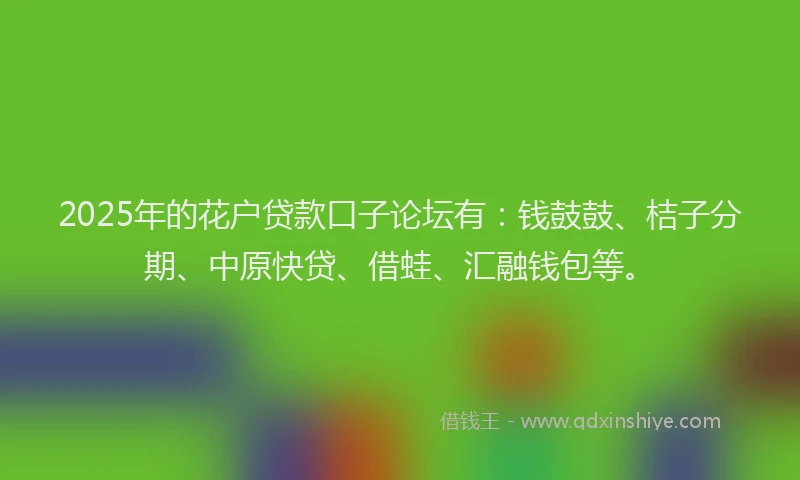 2025年的花户贷款口子论坛有：钱鼓鼓、桔子分期、中原快贷、借蛙、汇融钱包等。