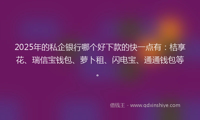 2025年的私企银行哪个好下款的快一点有：桔享花、瑞信宝钱包、萝卜租、闪电宝、通通钱包等。