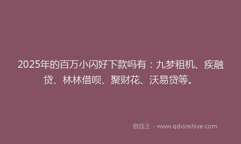 2025年的百万小闪好下款吗有：九梦租机、疾融贷、林林借呗、聚财花、沃易贷等。