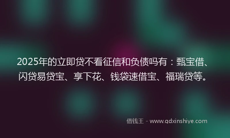 2025年的立即贷不看征信和负债吗有：甄宝借、闪贷易贷宝、享下花、钱袋速借宝、福瑞贷等。