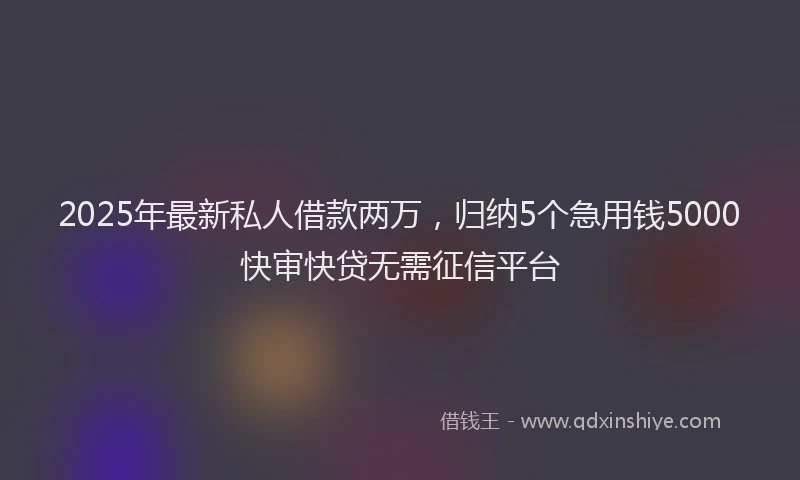 2025年最新私人借款两万，归纳5个急用钱5000快审快贷无需征信平台