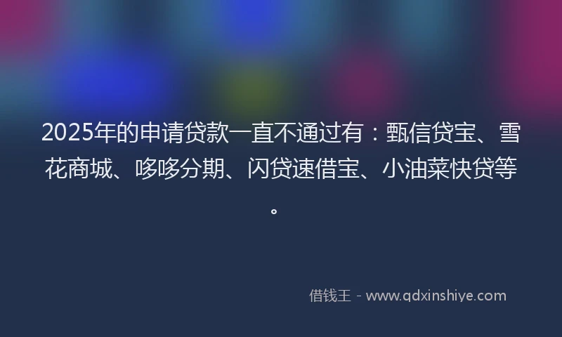 2025年的申请贷款一直不通过有：甄信贷宝、雪花商城、哆哆分期、闪贷速借宝、小油菜快贷等。