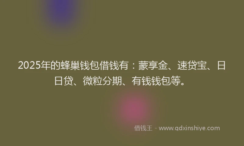 2025年的蜂巢钱包借钱有：蒙享金、速贷宝、日日贷、微粒分期、有钱钱包等。