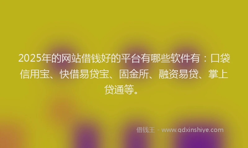 2025年的网站借钱好的平台有哪些软件有：口袋信用宝、快借易贷宝、固金所、融资易贷、掌上贷通等。