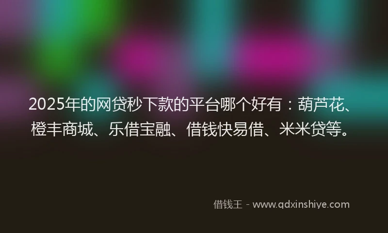 2025年的网贷秒下款的平台哪个好有：葫芦花、橙丰商城、乐借宝融、借钱快易借、米米贷等。