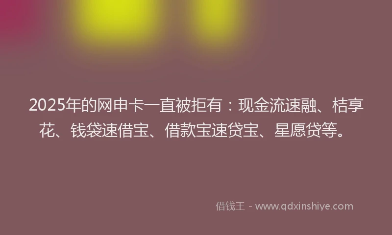 2025年的网申卡一直被拒有：现金流速融、桔享花、钱袋速借宝、借款宝速贷宝、星愿贷等。