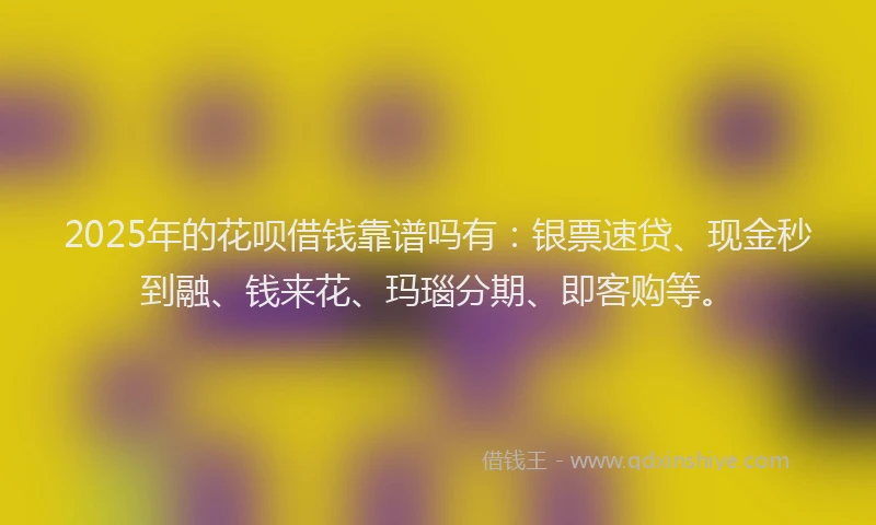 2025年的花呗借钱靠谱吗有：银票速贷、现金秒到融、钱来花、玛瑙分期、即客购等。