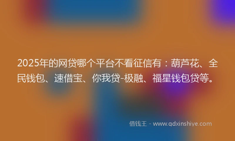 2025年的网贷哪个平台不看征信有：葫芦花、全民钱包、速借宝、你我贷-极融、福星钱包贷等。