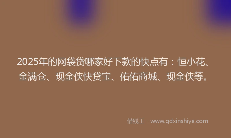 2025年的网袋贷哪家好下款的快点有：恒小花、金满仓、现金侠快贷宝、佑佑商城、现金侠等。