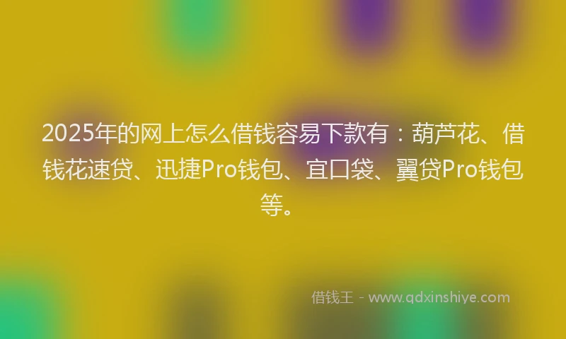 2025年的网上怎么借钱容易下款有：葫芦花、借钱花速贷、迅捷Pro钱包、宜口袋、翼贷Pro钱包等。