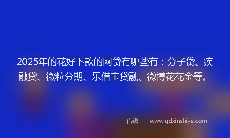 2025年的花好下款的网贷有哪些有：分子贷、疾融贷、微粒分期、乐借宝贷融、微博花花金等。