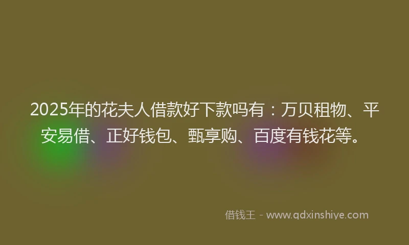 2025年的花夫人借款好下款吗有：万贝租物、平安易借、正好钱包、甄享购、百度有钱花等。