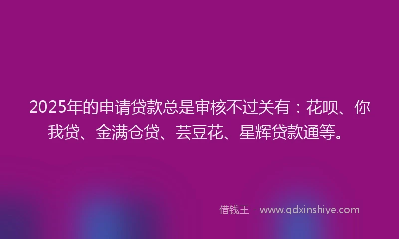 2025年的申请贷款总是审核不过关有：花呗、你我贷、金满仓贷、芸豆花、星辉贷款通等。
