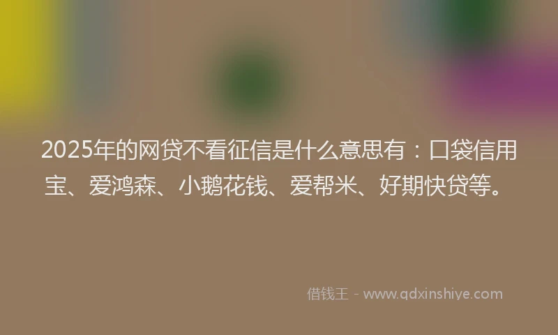 2025年的网贷不看征信是什么意思有：口袋信用宝、爱鸿森、小鹅花钱、爱帮米、好期快贷等。