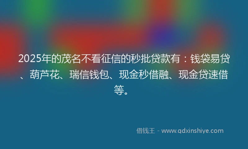 2025年的茂名不看征信的秒批贷款有：钱袋易贷、葫芦花、瑞信钱包、现金秒借融、现金贷速借等。