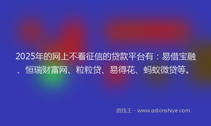 2025年的网上不看征信的贷款平台有：易借宝融、恒瑞财富网、粒粒贷、易得花、蚂蚁微贷等。
