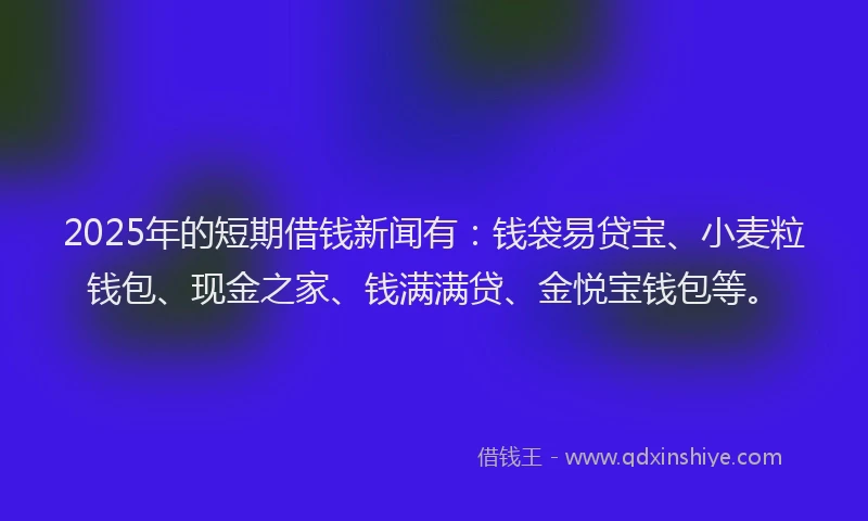 2025年的短期借钱新闻有：钱袋易贷宝、小麦粒钱包、现金之家、钱满满贷、金悦宝钱包等。