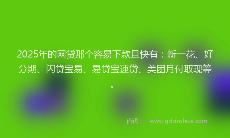 2025年的网贷那个容易下款且快有：新一花、好分期、闪贷宝易、易贷宝速贷、美团月付取现等。
