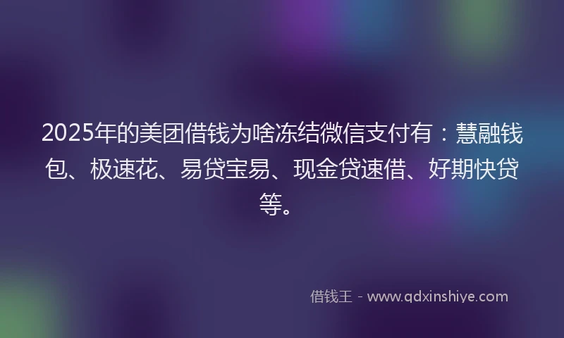 2025年的美团借钱为啥冻结微信支付有：慧融钱包、极速花、易贷宝易、现金贷速借、好期快贷等。