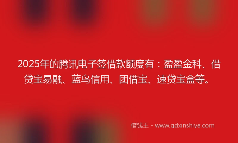 2025年的腾讯电子签借款额度有：盈盈金科、借贷宝易融、蓝鸟信用、团借宝、速贷宝盒等。