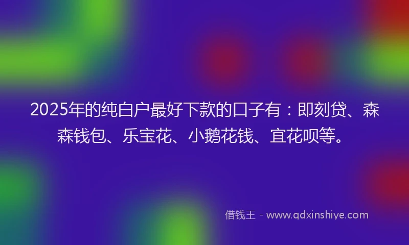 2025年的纯白户最好下款的口子有：即刻贷、森森钱包、乐宝花、小鹅花钱、宜花呗等。