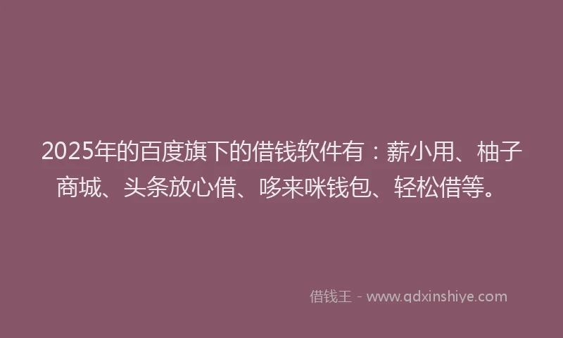 2025年的百度旗下的借钱软件有：薪小用、柚子商城、头条放心借、哆来咪钱包、轻松借等。