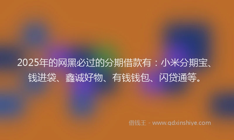 2025年的网黑必过的分期借款有：小米分期宝、钱进袋、鑫诚好物、有钱钱包、闪贷通等。