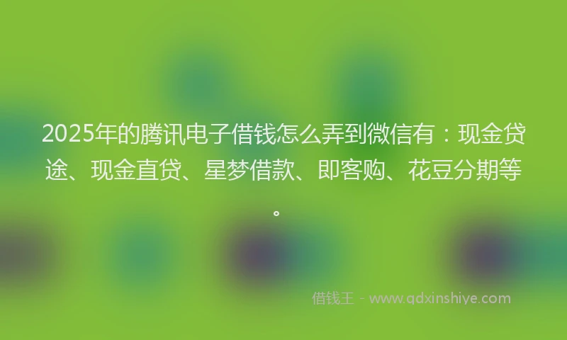 2025年的腾讯电子借钱怎么弄到微信有：现金贷途、现金直贷、星梦借款、即客购、花豆分期等。