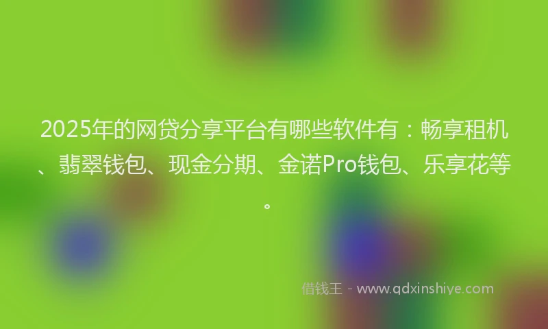 2025年的网贷分享平台有哪些软件有：畅享租机、翡翠钱包、现金分期、金诺Pro钱包、乐享花等。