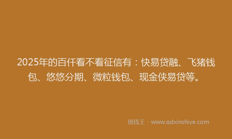 2025年的百仟看不看征信有：快易贷融、飞猪钱包、悠悠分期、微粒钱包、现金侠易贷等。
